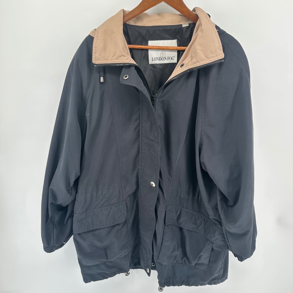 London Fog Utility Anorak Jacket Black Tan XL REG